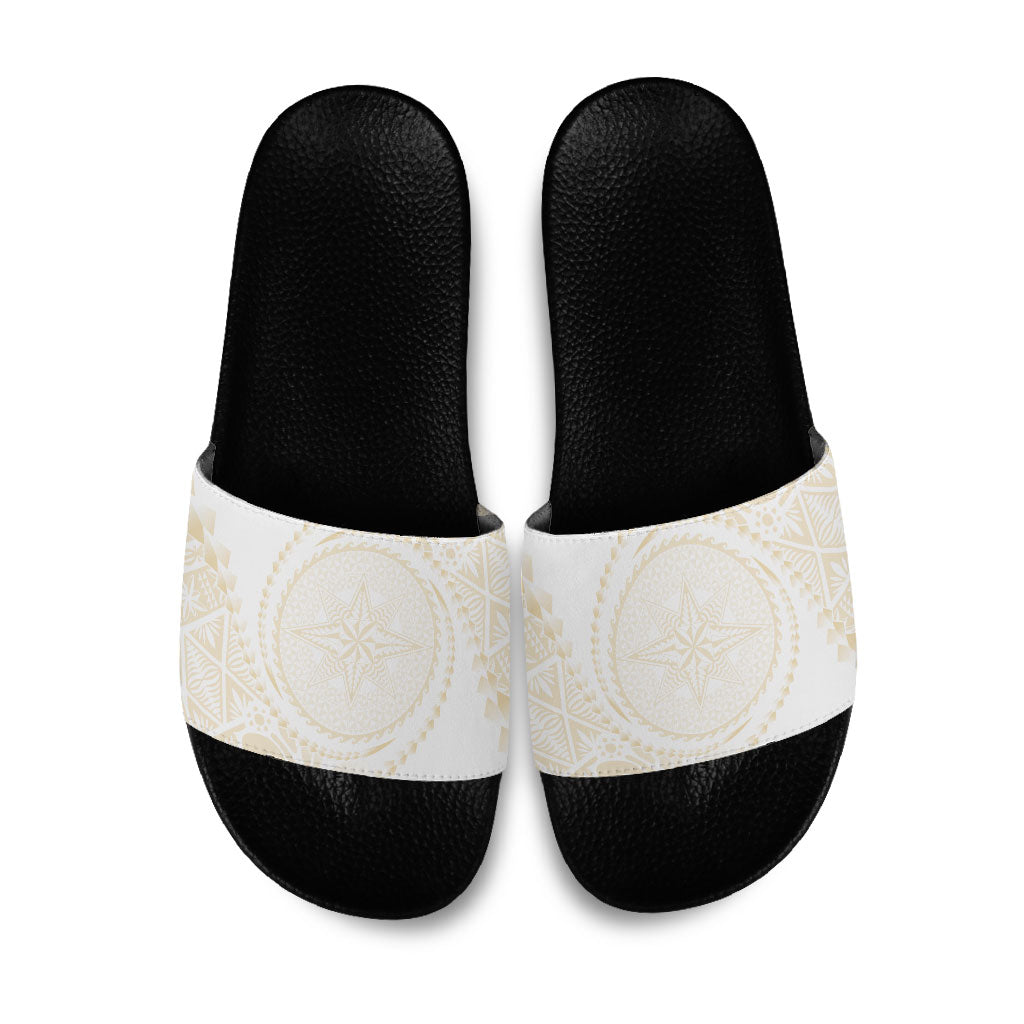 Tonga White Sunday Slide Sandals Lotu Tamaiti Tongan Kupesi Pattern