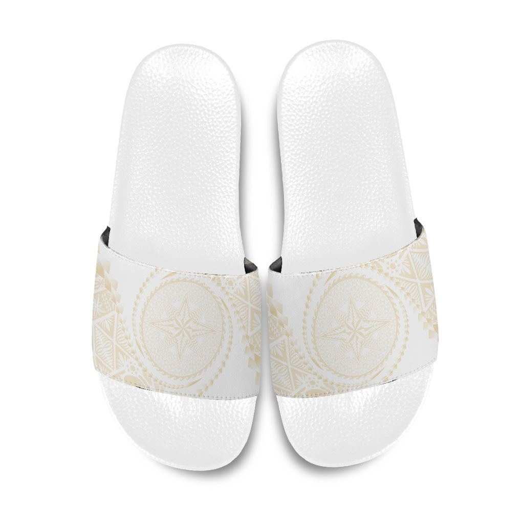 Tonga White Sunday Slide Sandals Lotu Tamaiti Tongan Kupesi Pattern