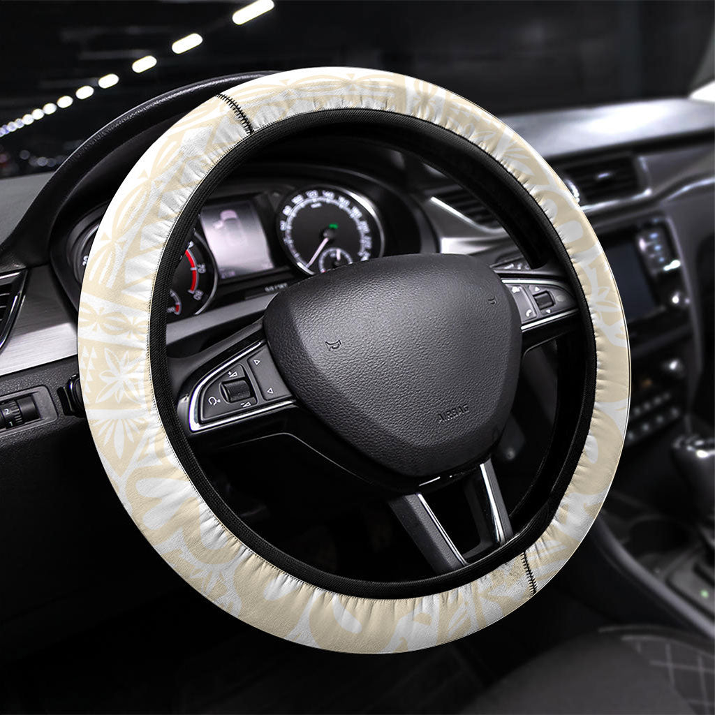 Tonga White Sunday Steering Wheel Cover Lotu Tamaiti Tongan Kupesi Pattern