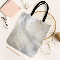 Tonga White Sunday Tote Bag Lotu Tamaiti Tongan Kupesi Pattern