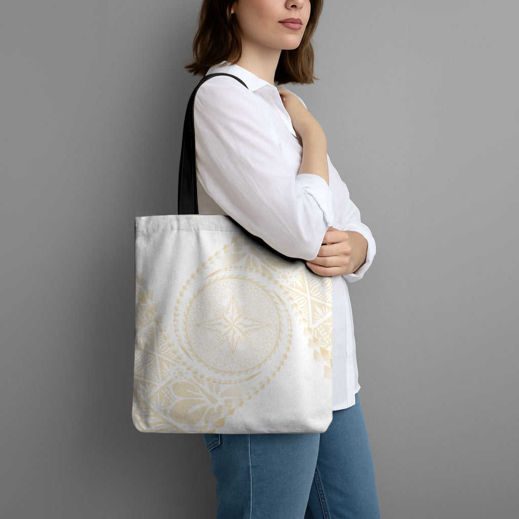 Tonga White Sunday Tote Bag Lotu Tamaiti Tongan Kupesi Pattern