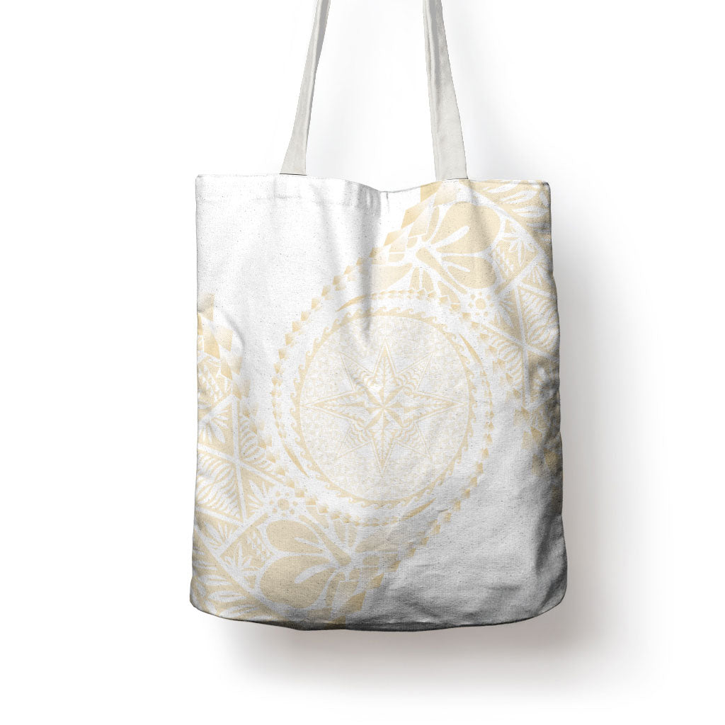 Tonga White Sunday Tote Bag Lotu Tamaiti Tongan Kupesi Pattern