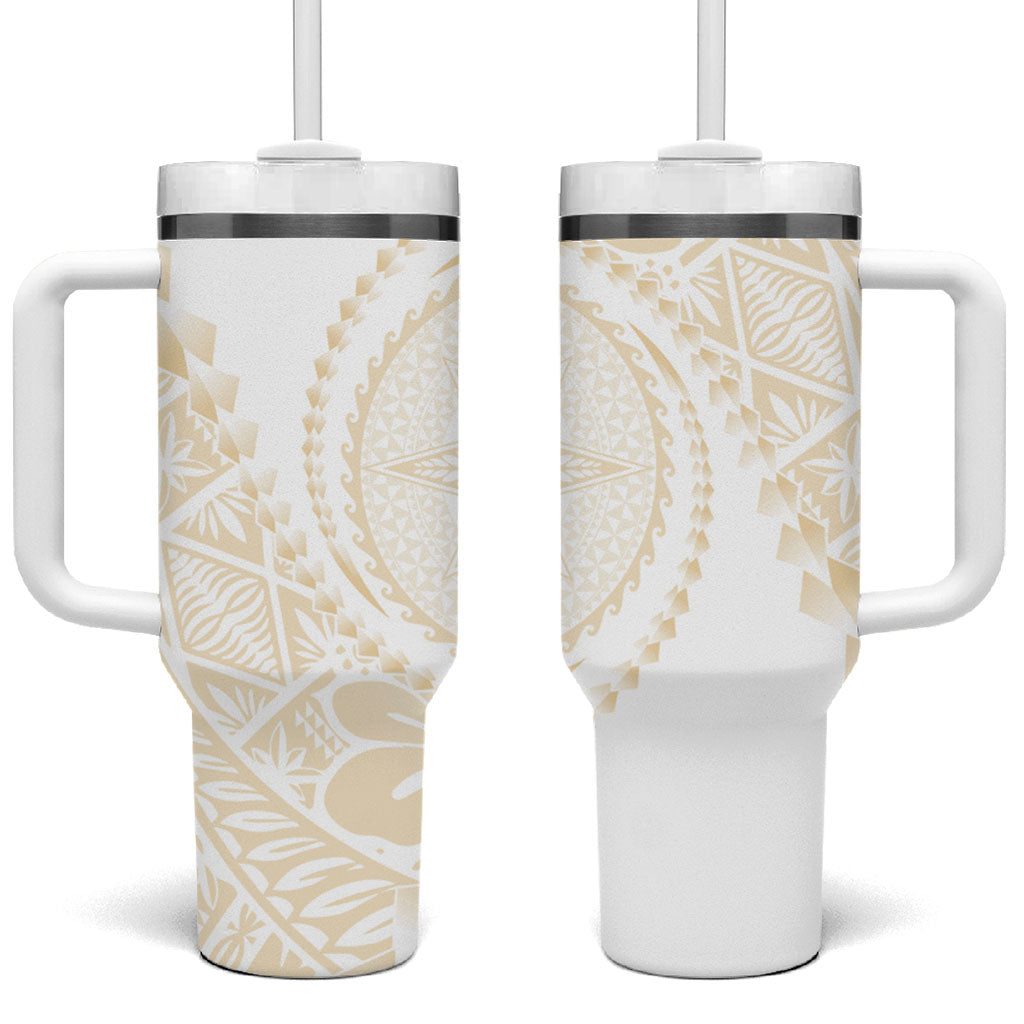 Tonga White Sunday Tumbler With Handle Lotu Tamaiti Tongan Kupesi Pattern