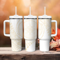 Tonga White Sunday Tumbler With Handle Lotu Tamaiti Tongan Kupesi Pattern