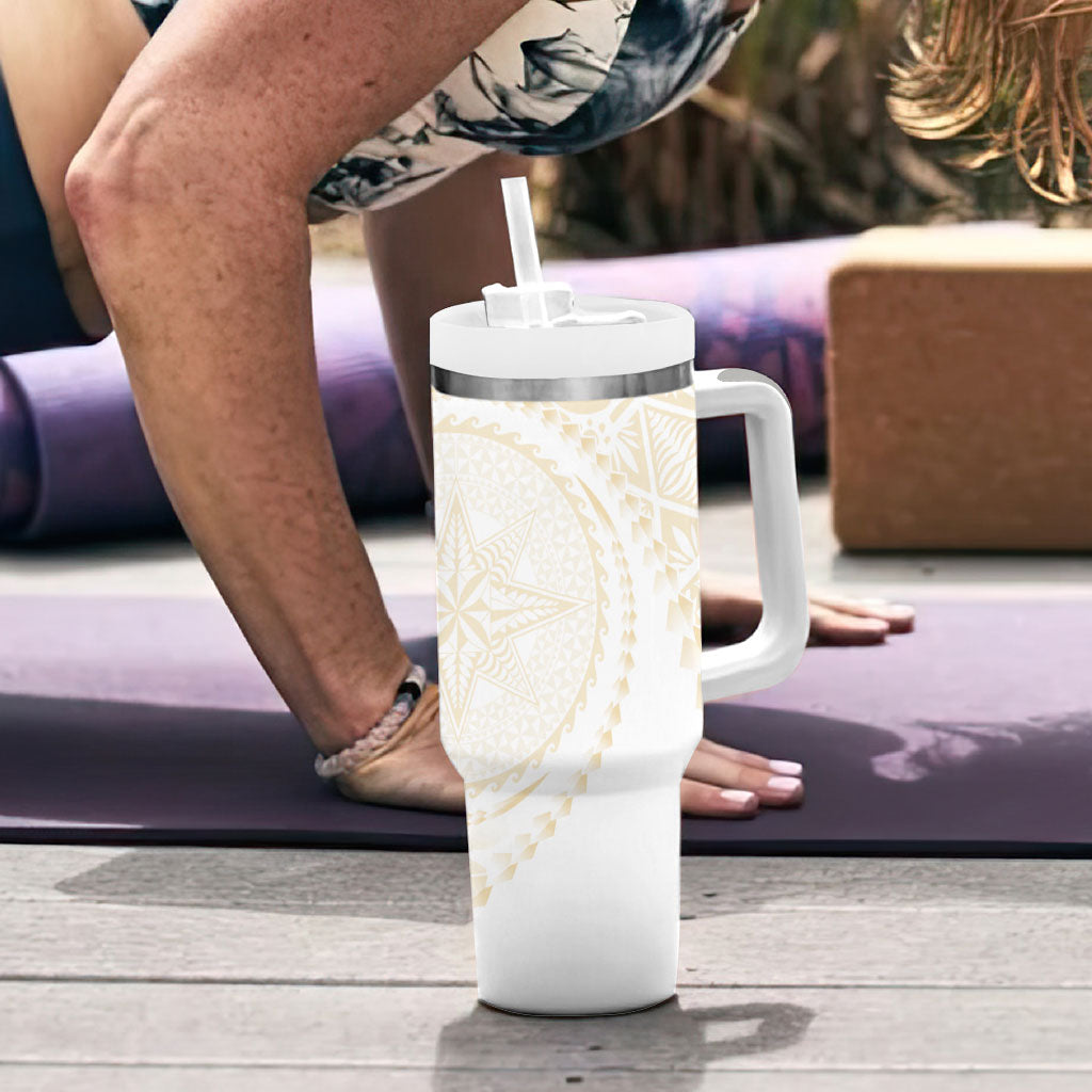 Tonga White Sunday Tumbler With Handle Lotu Tamaiti Tongan Kupesi Pattern