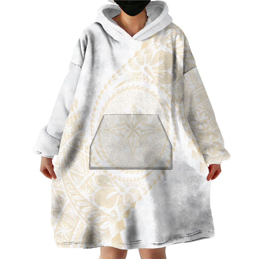 Tonga White Sunday Wearable Blanket Hoodie Lotu Tamaiti Tongan Kupesi Pattern