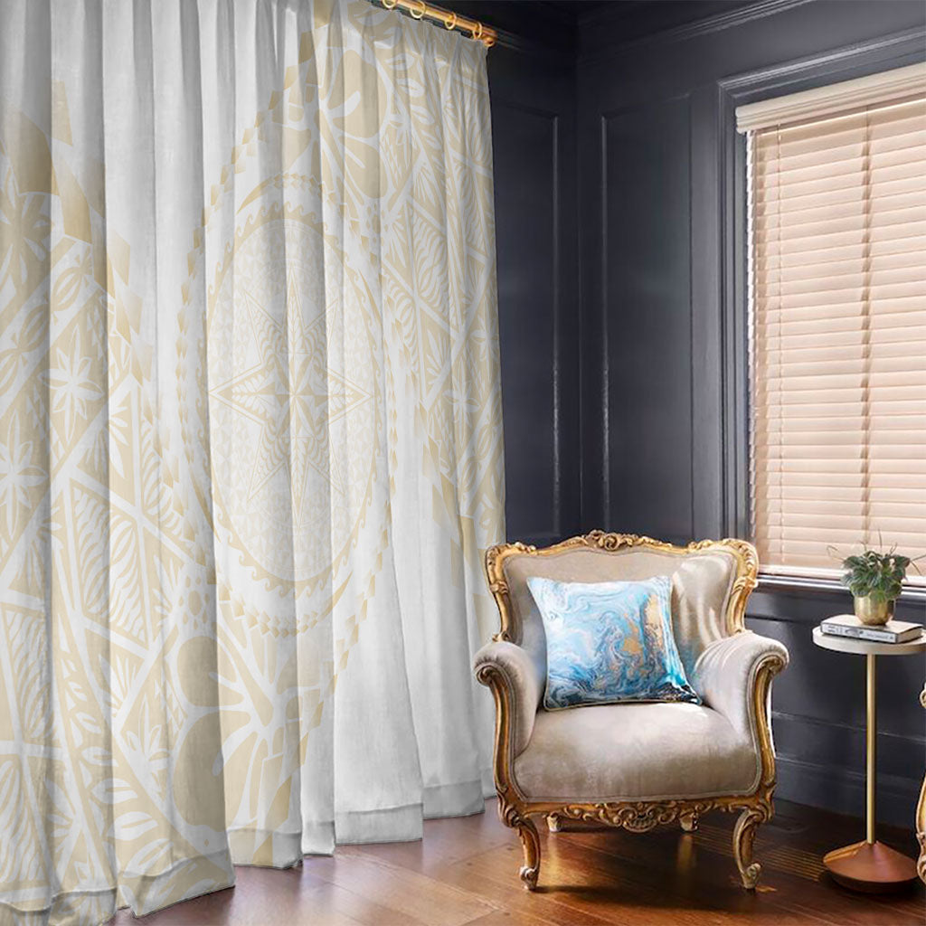 Tonga White Sunday Window Curtain Lotu Tamaiti Tongan Kupesi Pattern