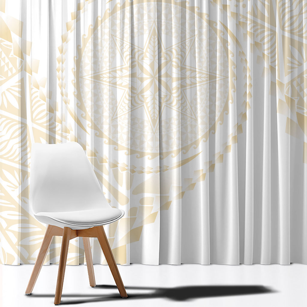 Tonga White Sunday Window Curtain Lotu Tamaiti Tongan Kupesi Pattern