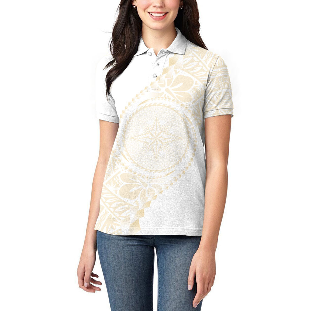 Tonga White Sunday Women Polo Shirt Lotu Tamaiti Tongan Kupesi Pattern