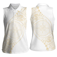 Tonga White Sunday Women Sleeveless Polo Shirt Lotu Tamaiti Tongan Kupesi Pattern