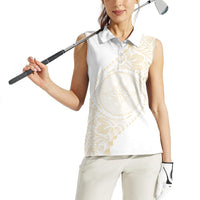 Tonga White Sunday Women Sleeveless Polo Shirt Lotu Tamaiti Tongan Kupesi Pattern