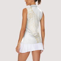 Tonga White Sunday Women Sleeveless Polo Shirt Lotu Tamaiti Tongan Kupesi Pattern