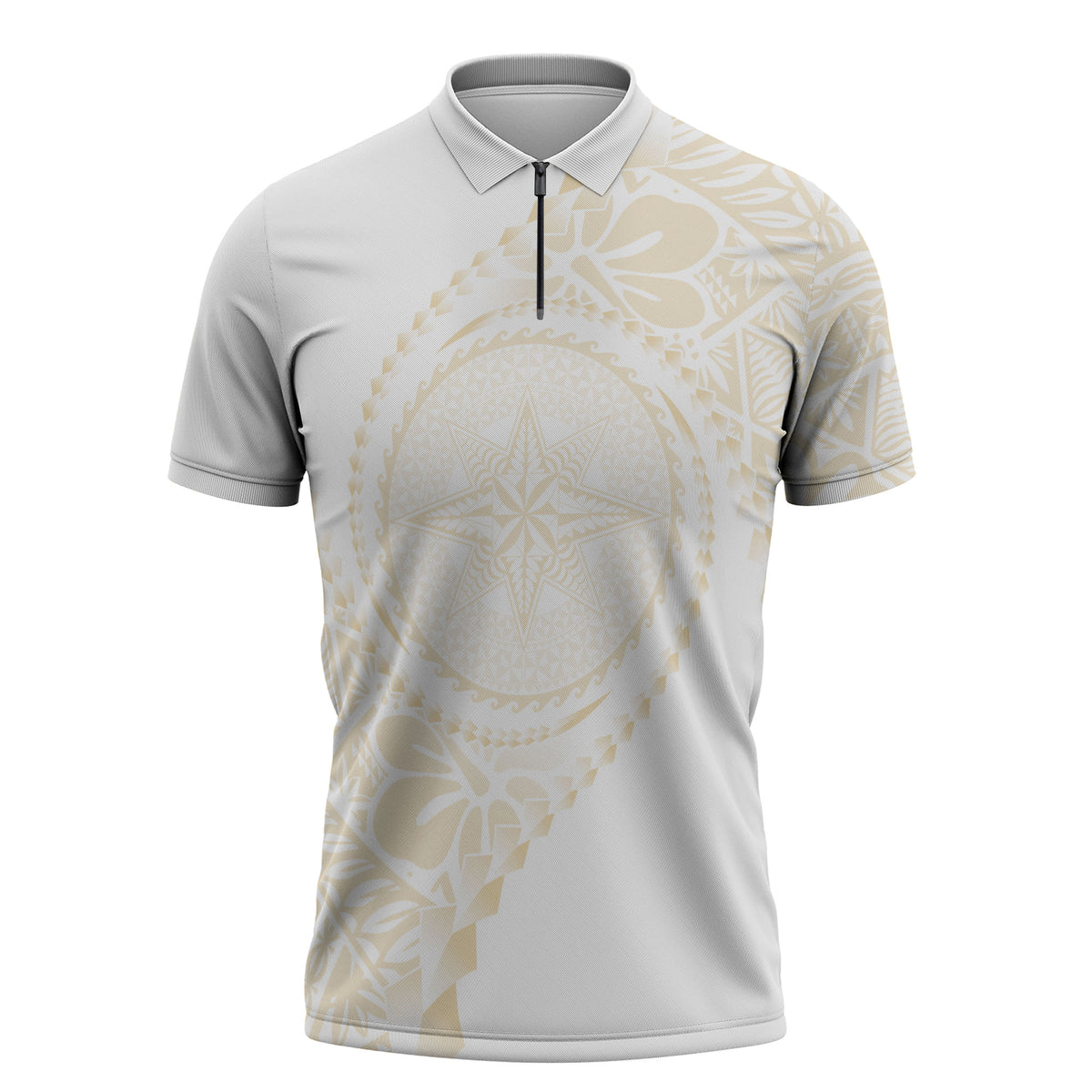 Tonga White Sunday Zipper Polo Shirt Lotu Tamaiti Tongan Kupesi Pattern