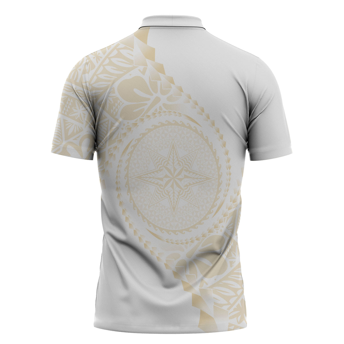 Tonga White Sunday Zipper Polo Shirt Lotu Tamaiti Tongan Kupesi Pattern