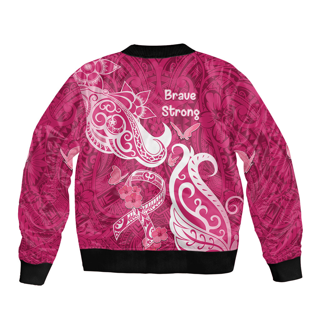 Breast Cancer Awareness Bomber Jacket Ribbon Polynesian Pattern Pink Version LT05 - Polynesian Pride