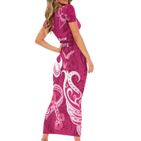 Breast Cancer Awareness Family Matching Short Sleeve Bodycon Dress and Hawaiian Shirt Ribbon Polynesian Pattern Pink Version LT05 - Polynesian Pride