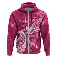 Breast Cancer Awareness Hoodie Ribbon Polynesian Pattern Pink Version LT05 Zip Hoodie Pink - Polynesian Pride