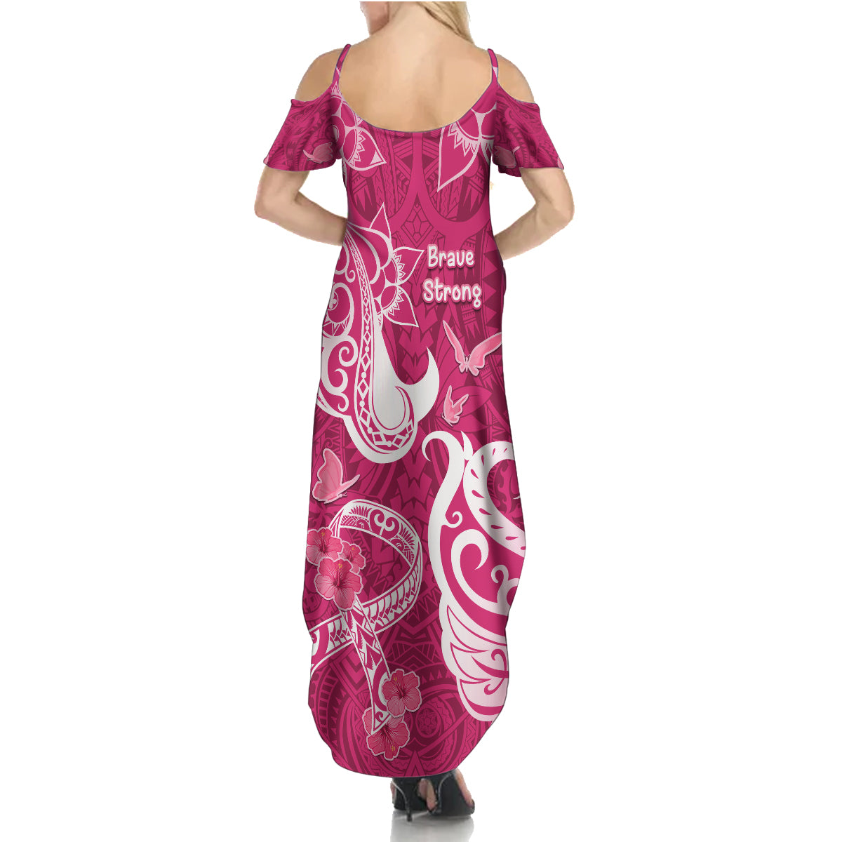 Breast Cancer Awareness Summer Maxi Dress Ribbon Polynesian Pattern Pink Version LT05 - Polynesian Pride
