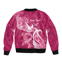 Personalized Breast Cancer Awareness Bomber Jacket Ribbon Polynesian Pattern Pink Version LT05 - Polynesian Pride
