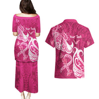 Personalized Breast Cancer Awareness Couples Matching Puletasi Dress and Hawaiian Shirt Ribbon Polynesian Pattern Pink Version LT05 - Polynesian Pride