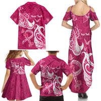 Personalized Breast Cancer Awareness Family Matching Summer Maxi Dress and Hawaiian Shirt Ribbon Polynesian Pattern Pink Version LT05 - Polynesian Pride