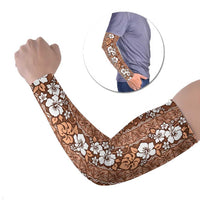 Hawaii Vintage Brown Hibiscus Tapa Pattern Arm Sleeves - Polynesian Pride
