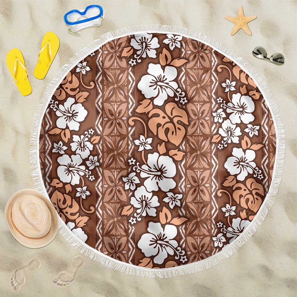 Hawaii Vintage Brown Hibiscus Tapa Pattern Beach Blanket LT05 One Size 150cm Brown - Polynesian Pride