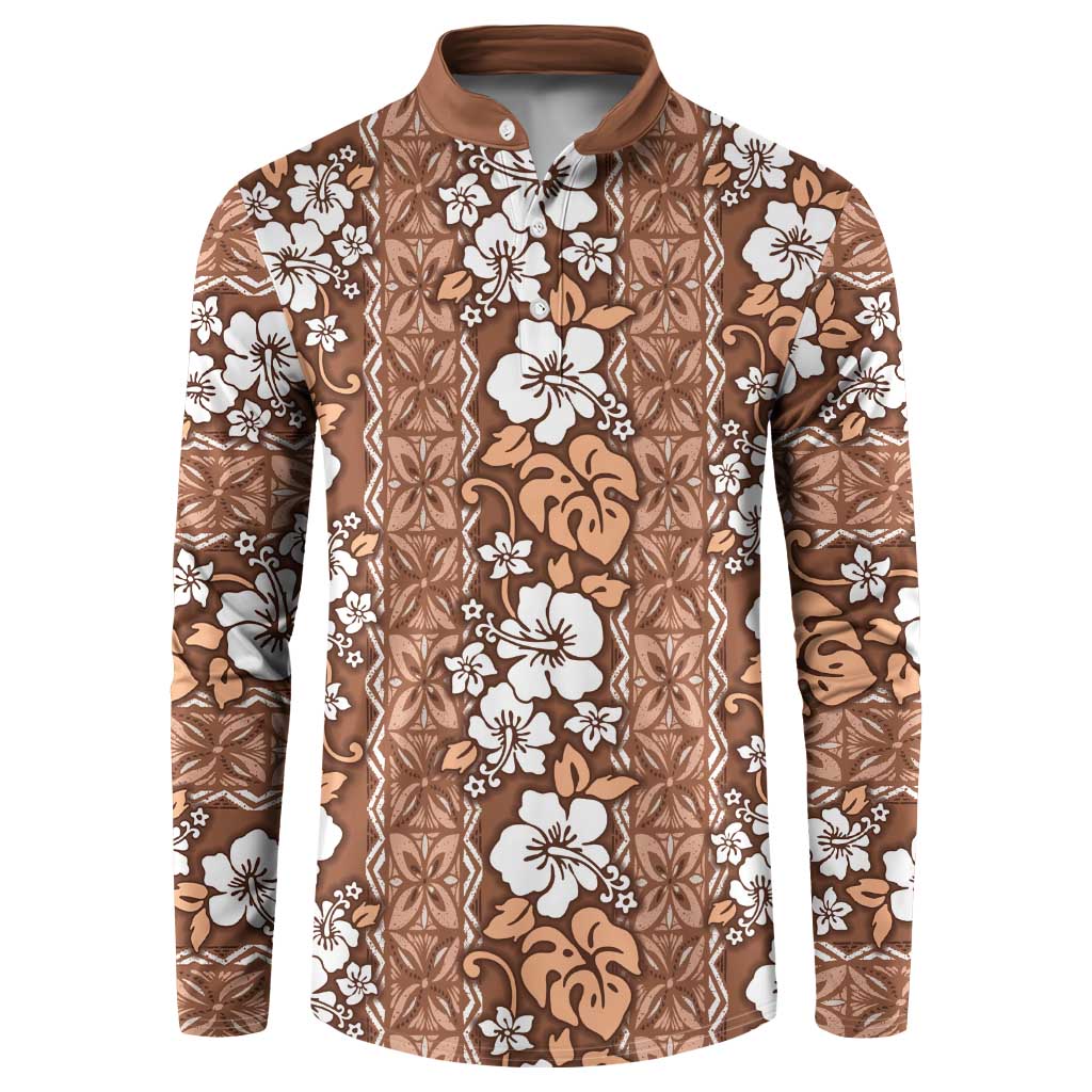 Hawaii Vintage Brown Hibiscus Tapa Pattern Button Sweatshirt LT05 Brown - Polynesian Pride