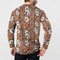 Hawaii Vintage Brown Hibiscus Tapa Pattern Button Sweatshirt