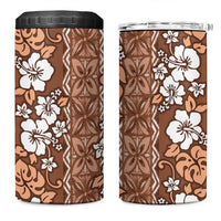 Hawaii Vintage Brown Hibiscus Tapa Pattern 4 in 1 Can Cooler Tumbler