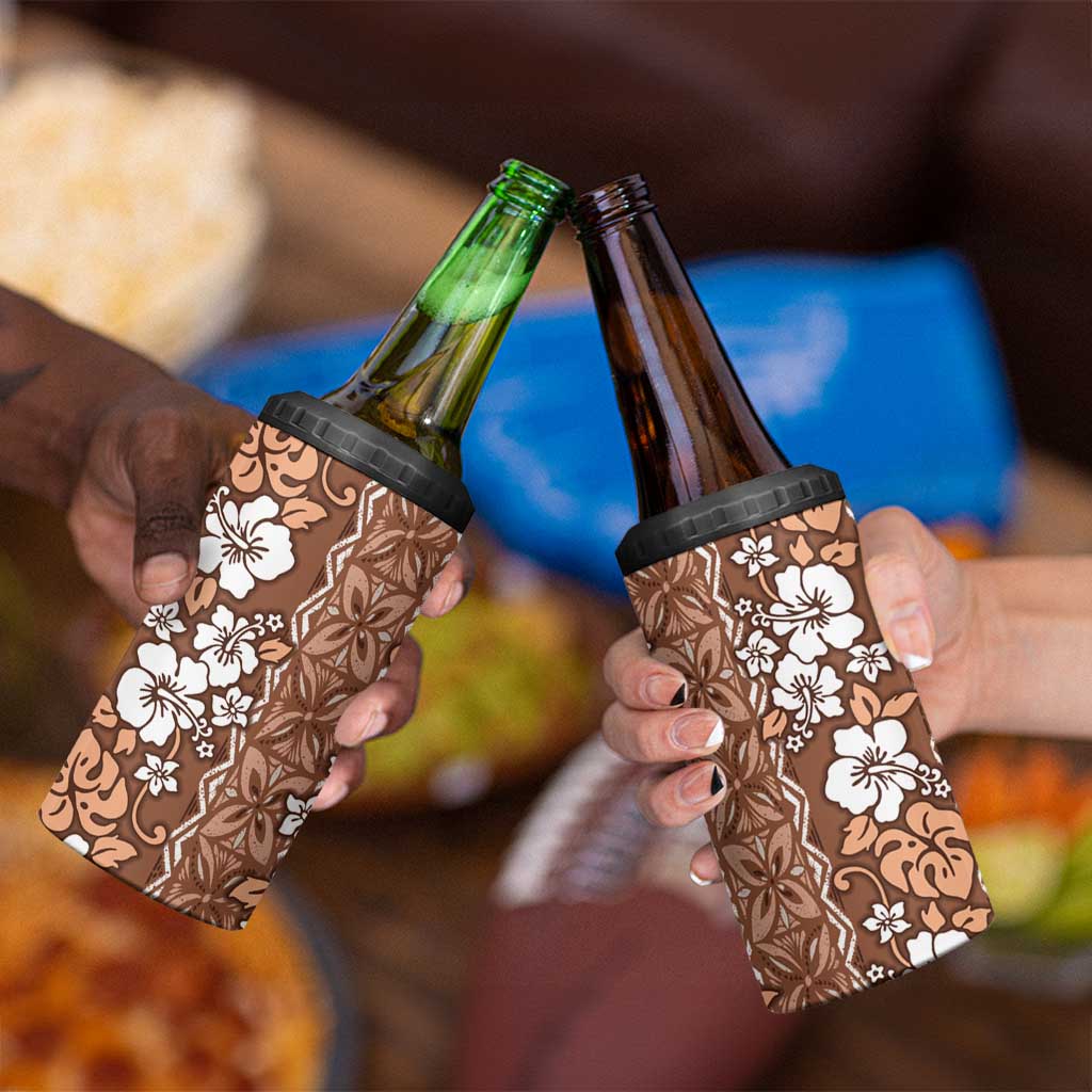 Hawaii Vintage Brown Hibiscus Tapa Pattern 4 in 1 Can Cooler Tumbler