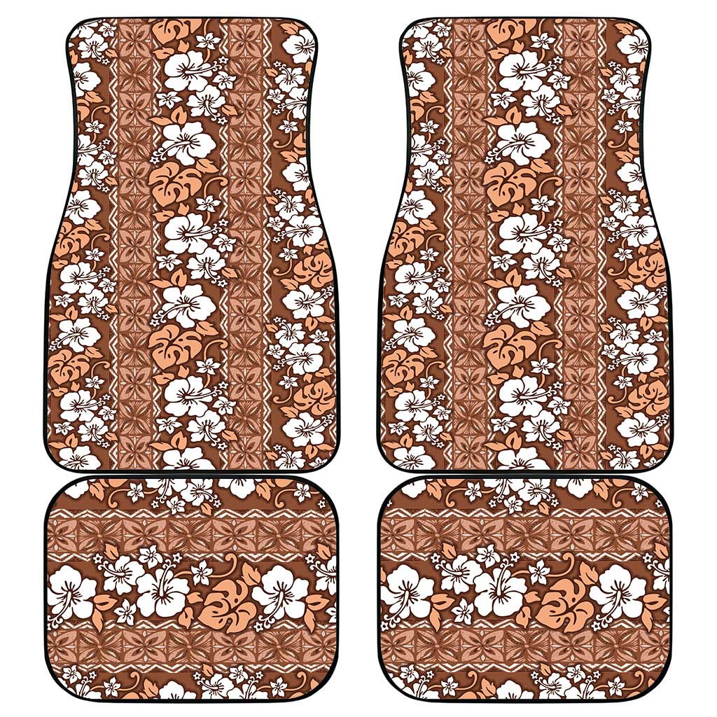Hawaii Vintage Brown Hibiscus Tapa Pattern Car Mats