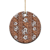 Hawaii Vintage Brown Hibiscus Tapa Pattern Ceramic Ornament