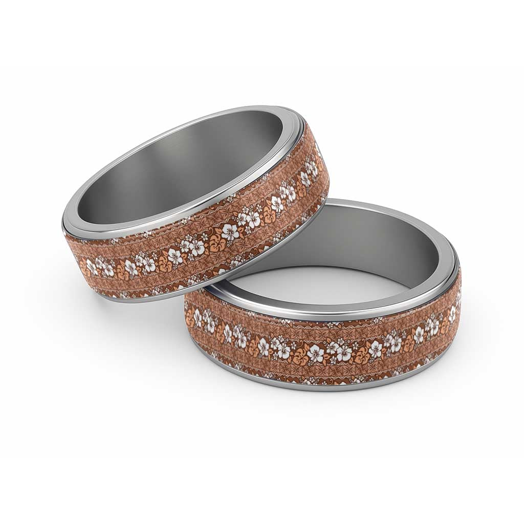 Hawaii Vintage Brown Hibiscus Tapa Pattern Classic Ring - Polynesian Pride