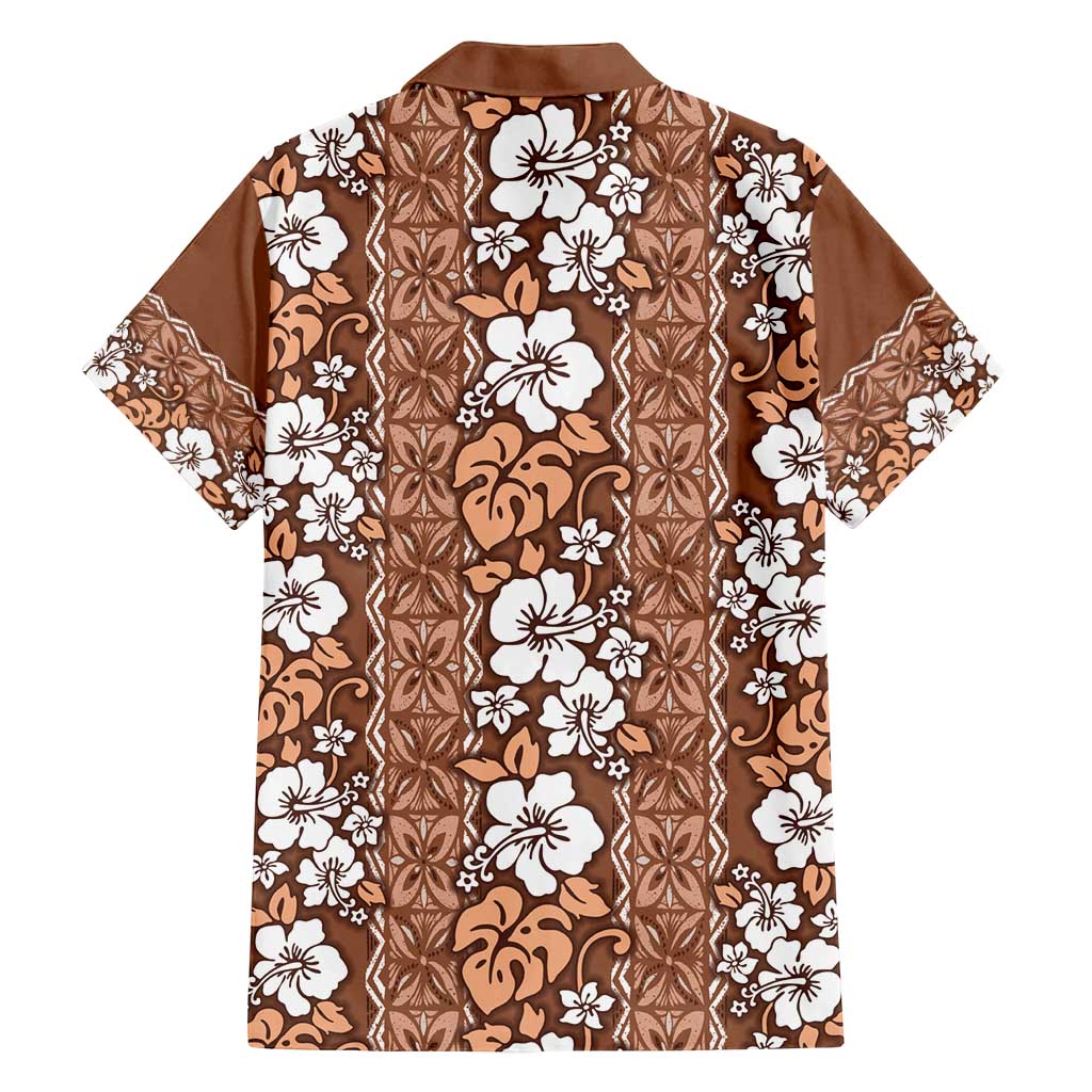 Hawaii Vintage Brown Hibiscus Tapa Pattern Family Matching Puletasi and Hawaiian Shirt