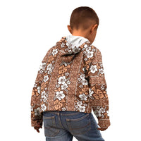 Hawaii Vintage Brown Hibiscus Tapa Pattern Kid Hoodie