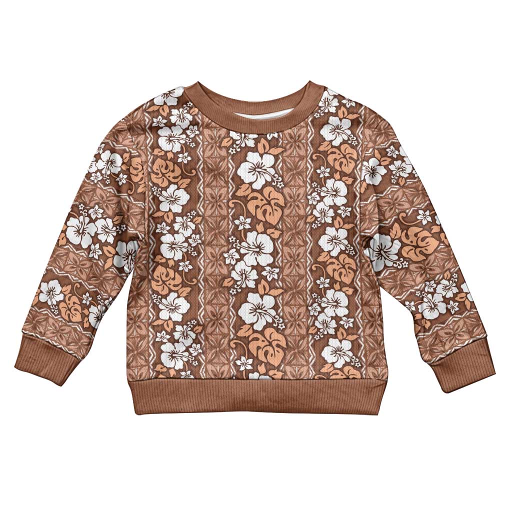 Hawaii Vintage Brown Hibiscus Tapa Pattern Kid Ugly Christmas Sweater