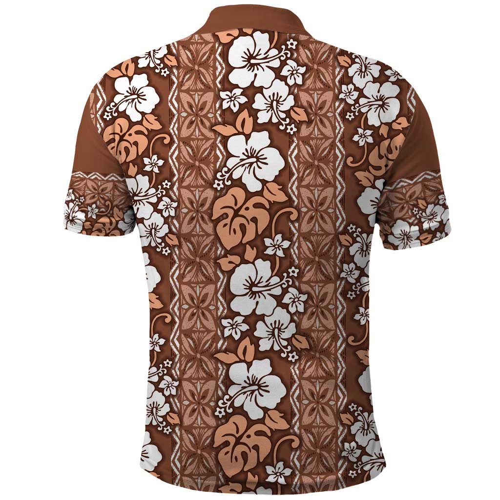 Hawaii Vintage Brown Hibiscus Tapa Pattern Polo Shirt