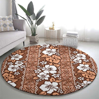 Hawaii Vintage Brown Hibiscus Tapa Pattern Round Carpet