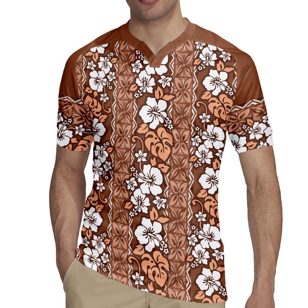 Hawaii Vintage Brown Hibiscus Tapa Pattern Rugby Jersey