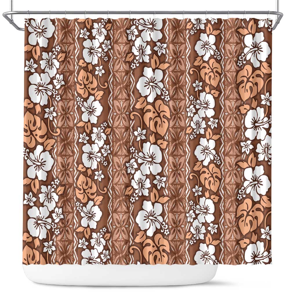 Hawaii Vintage Brown Hibiscus Tapa Pattern Shower Curtain LT05 Brown - Polynesian Pride