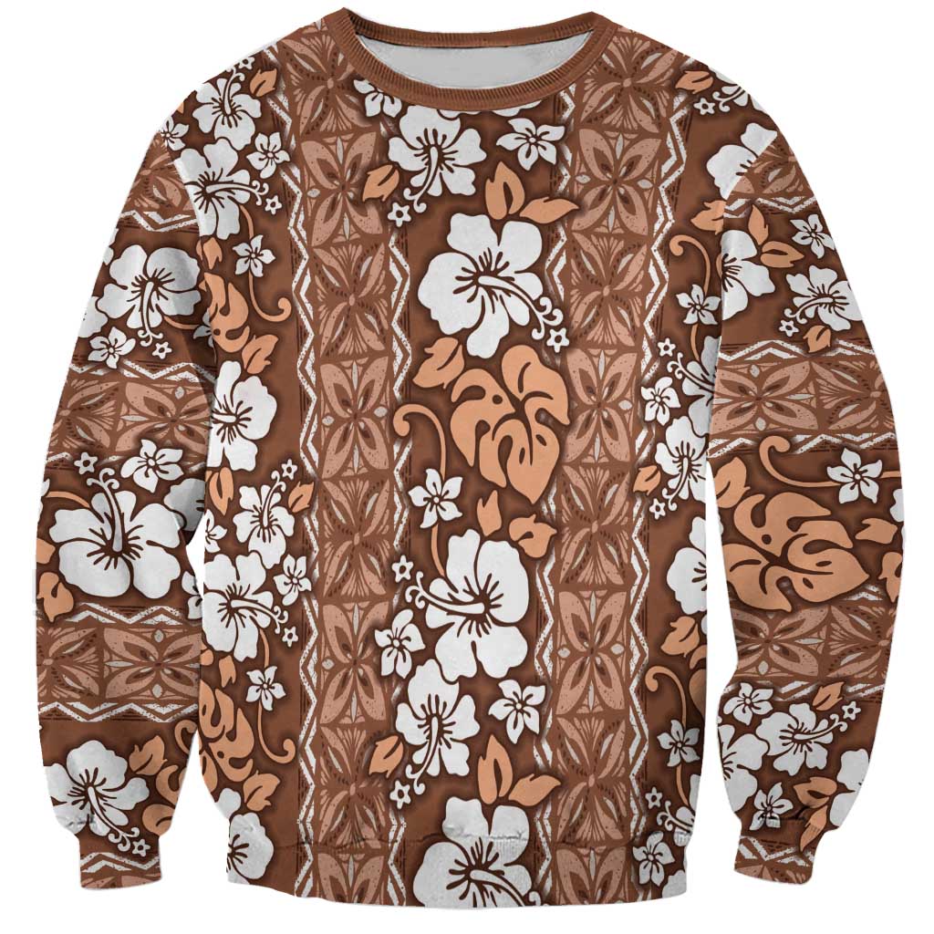 Hawaii Vintage Brown Hibiscus Tapa Pattern Sweatshirt
