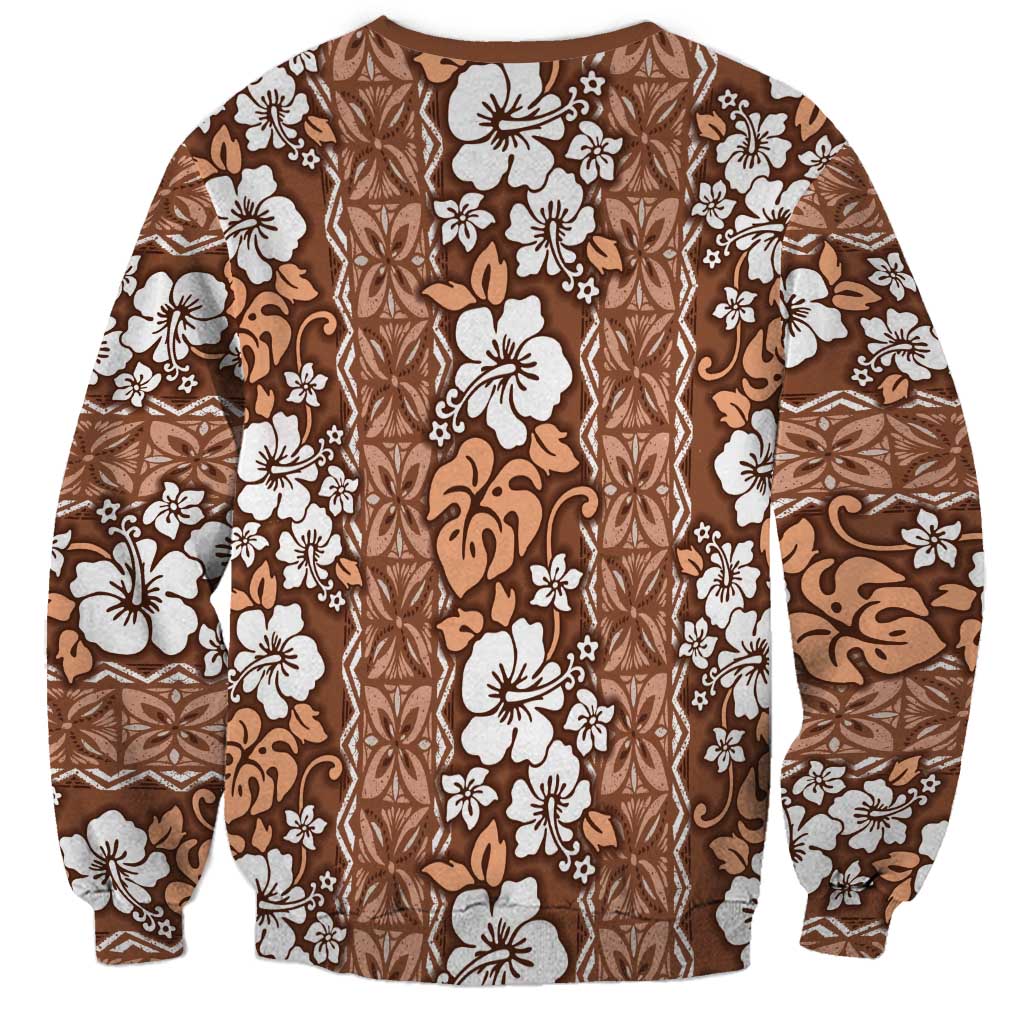 Hawaii Vintage Brown Hibiscus Tapa Pattern Sweatshirt