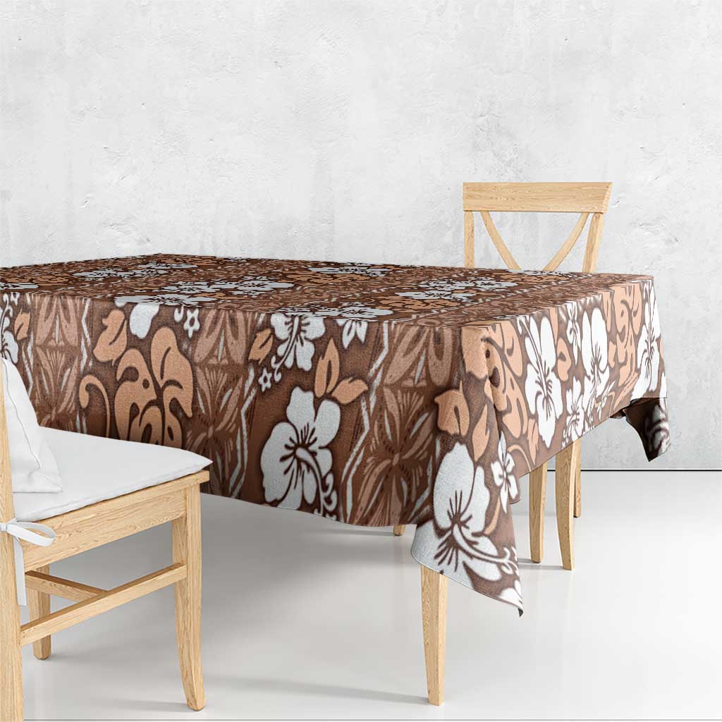 Hawaii Vintage Brown Hibiscus Tapa Pattern Tablecloth