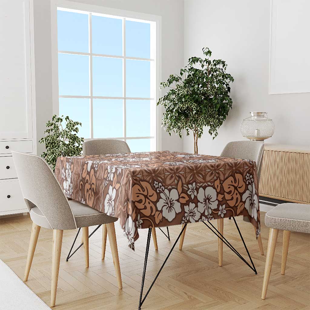 Hawaii Vintage Brown Hibiscus Tapa Pattern Tablecloth