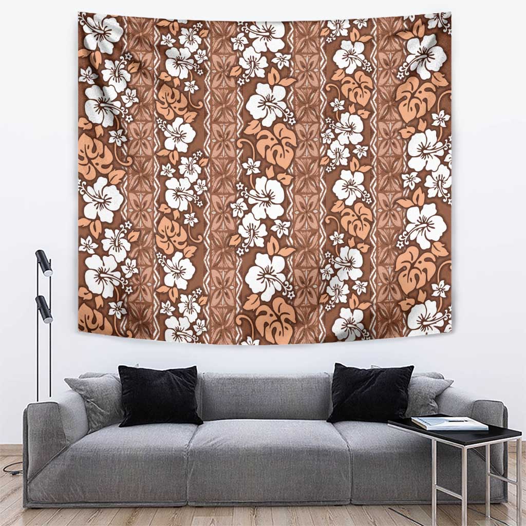 Hawaii Vintage Brown Hibiscus Tapa Pattern Tapestry LT05 Brown - Polynesian Pride