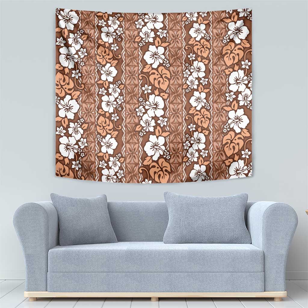 Hawaii Vintage Brown Hibiscus Tapa Pattern Tapestry