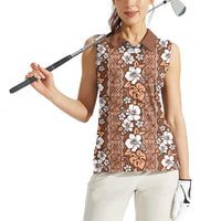 Hawaii Vintage Brown Hibiscus Tapa Pattern Women Sleeveless Polo Shirt