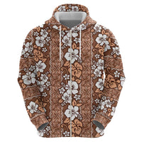 Hawaii Vintage Brown Hibiscus Tapa Pattern Zip Hoodie