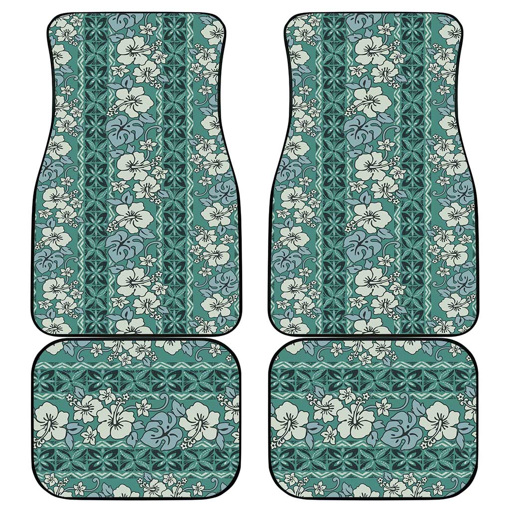 Hawaii Vintage Green Hibiscus Tapa Pattern Car Mats